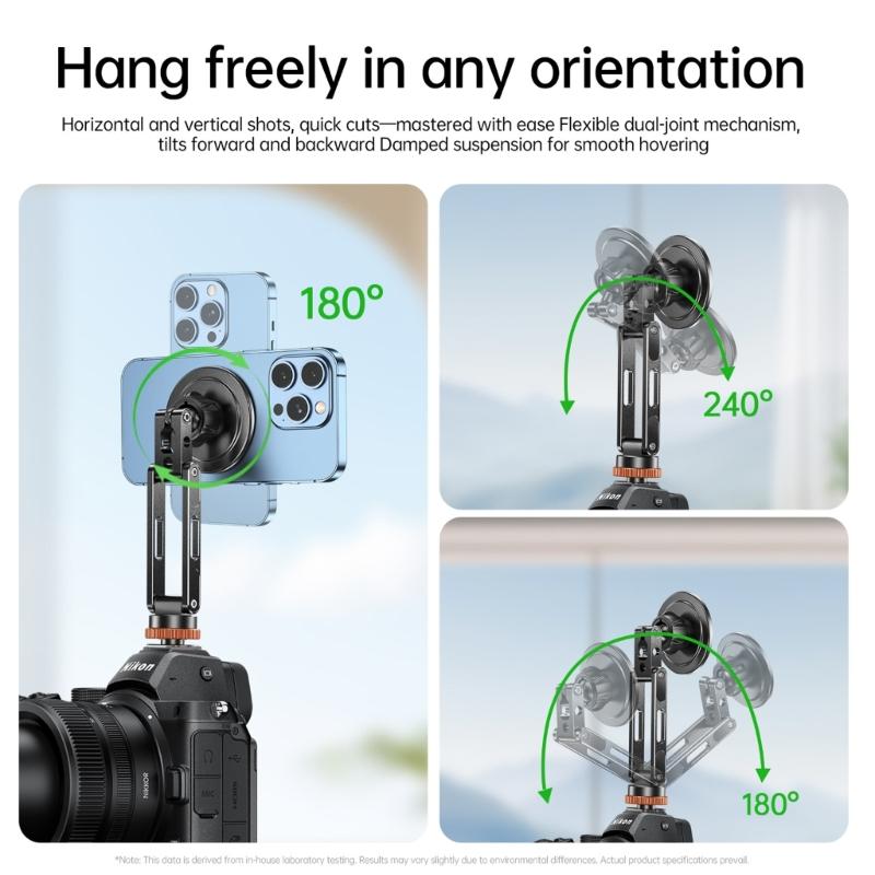 Rotatable Camera Phone Holder Cold Shoe Mount 1/4 Threaded Base For Smartphones Double Joint Adjustment System