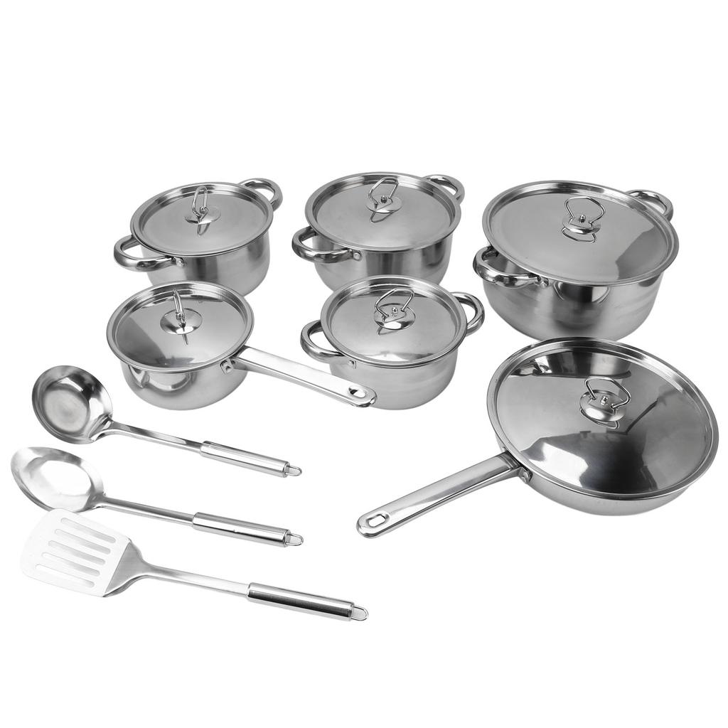 Kitchen Cookware Set Stainless Steel Pots Pans Set with Soup Pot Saute Pan Lids for Home Cooking
