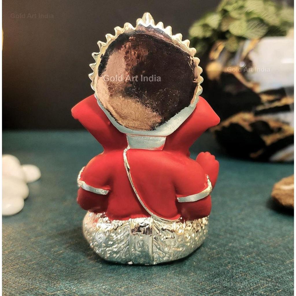 Silver Plated Ganesh Idol for Car Dashboard God Ganesha Idol for Home Decor Ganpati for Gift 3.5 inches (Silver)