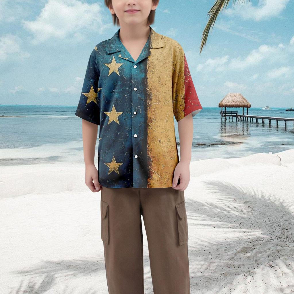 Boys' Casual Loose Short Sleeved Shirt With Fashionable Printed Shirt Top