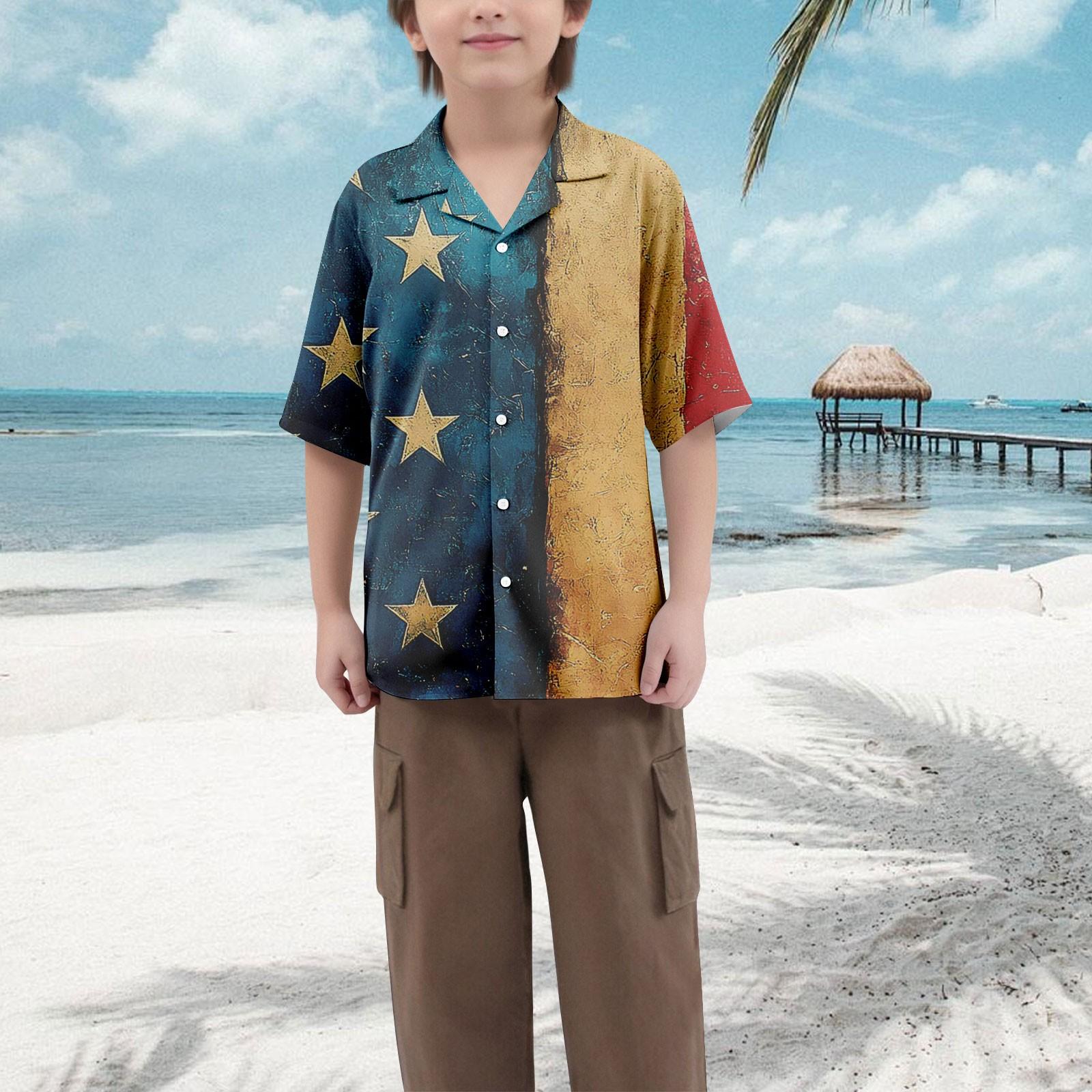 

Boys Casual Loose Short Sleeved Shirt With Fashionable Printed Shirt Top 130 жёлтый
