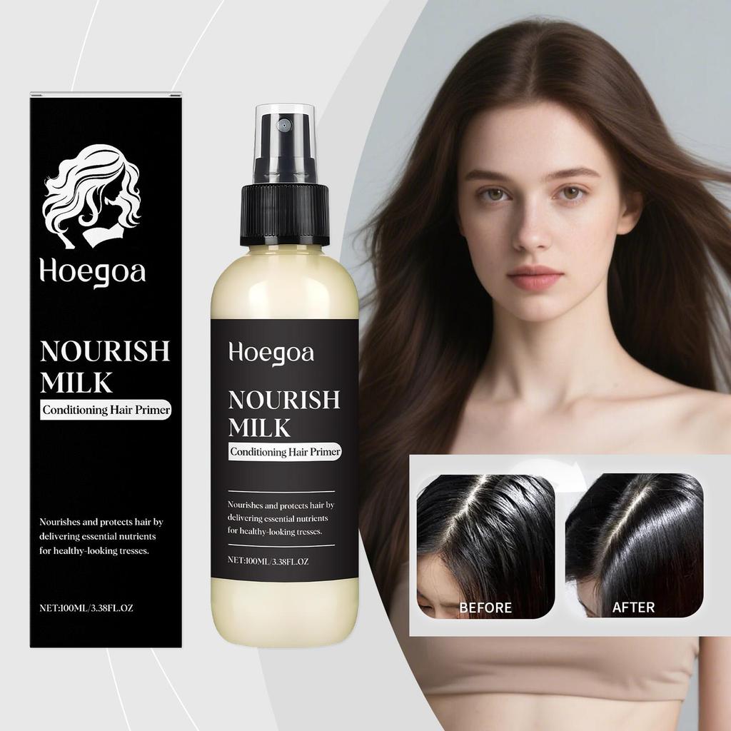 Hoegoa Milk Hair Care Spray 100ml Deeply Moisturizes Hair  Prevent Dry Frizzy , milk hair primer, smooth conditioner for all hair types