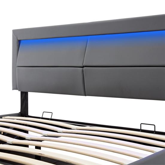 Gepolstertes Bett Großer Stauraum LED-Beleuchtung Stabiler Rahmen Robuste Doppelkonstruktion mit USB-Anschlüssen Modernes Holzlattenrost Funktional
