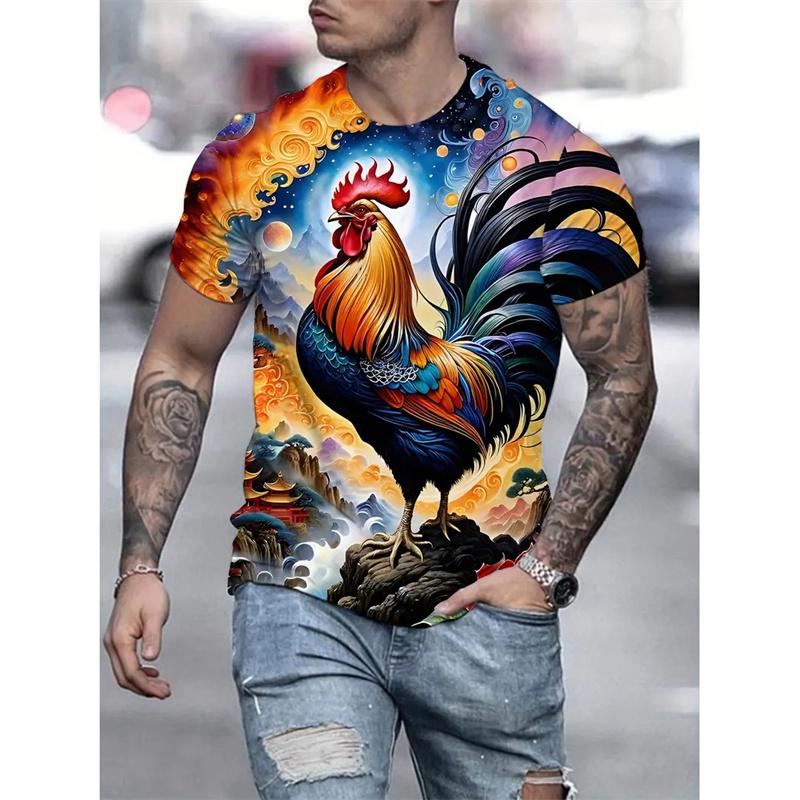 Astronaut Pumpkin Pattern T Shirt For Men Colorful Rooster 3D Printed Tees Summer Casual Loose T-Shirts O-Neck Short Sleeve Tops