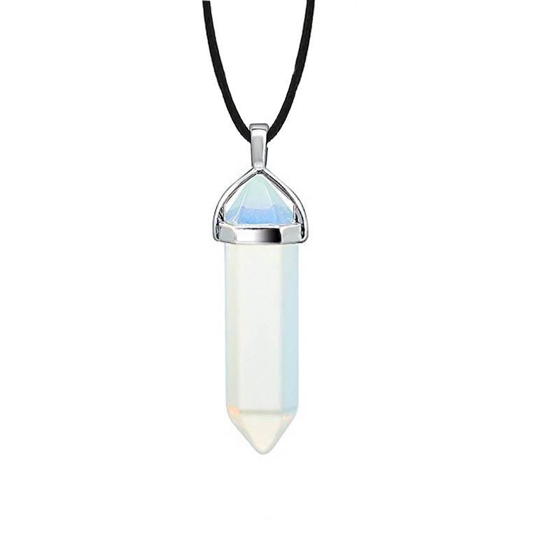 Stylish Hexagonal Crystal Gemstone Pendant Necklace with Gold Cap