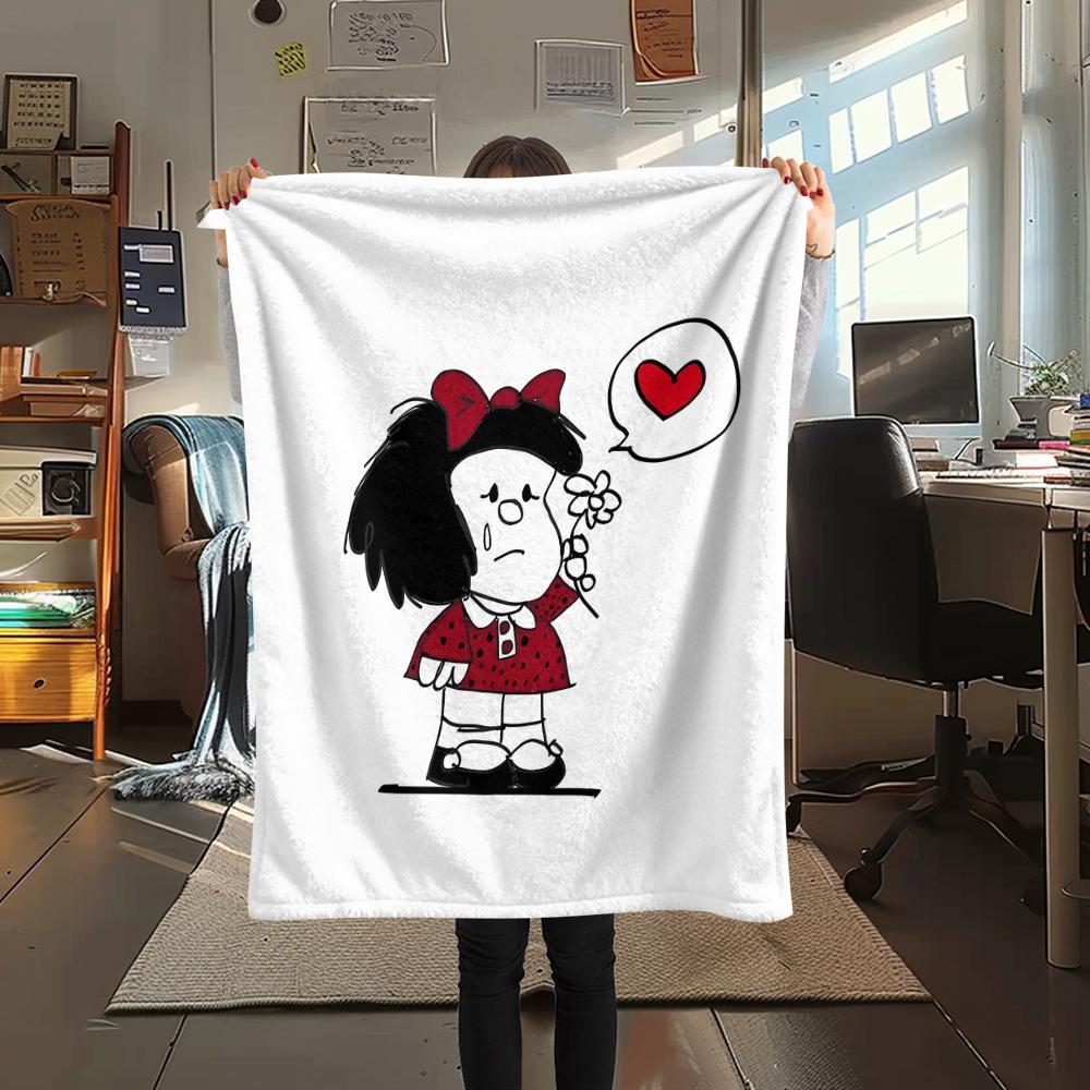 1PC Mafalda Print Flannel Blanket, High Quality All Seasons, Home Decor, Warmth and Comfort, Perfect for Christmas Gifts