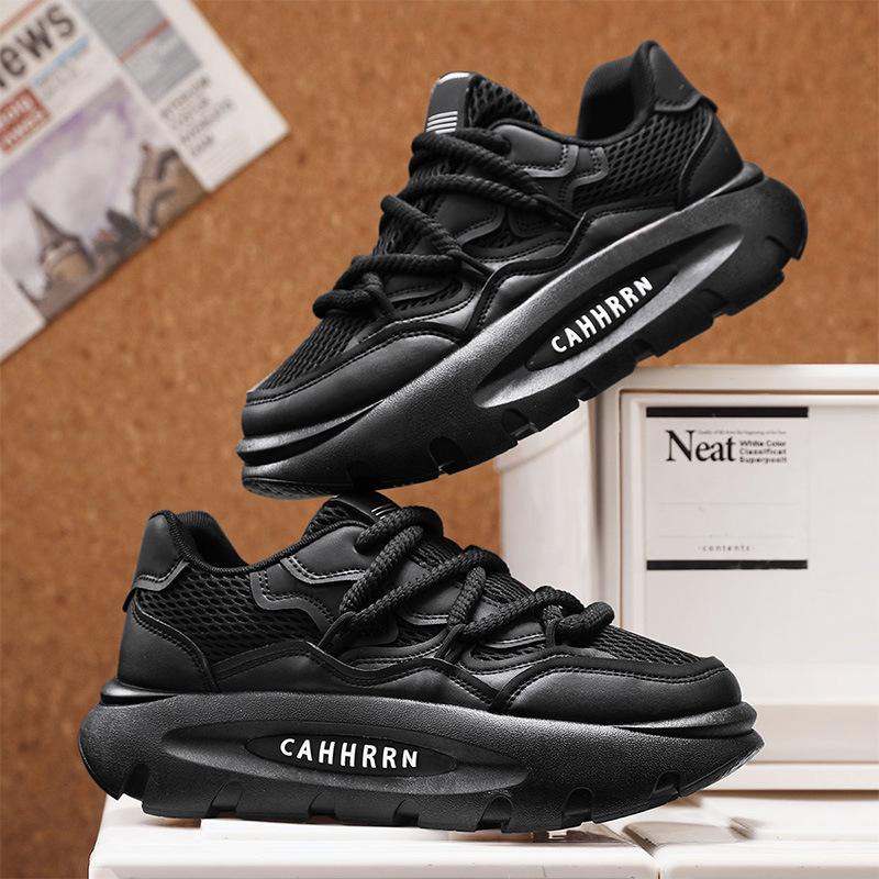 Four seasons can wear men's casual, comfortable and breathable solid color thick-soled lace-up versatile daily men's sports trendy shoes