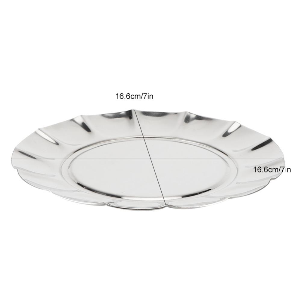 Portable Rustless Steel Food Tray Lotus Edged Polished Snack Dish Thickened Shallow Round Storage Tray Home