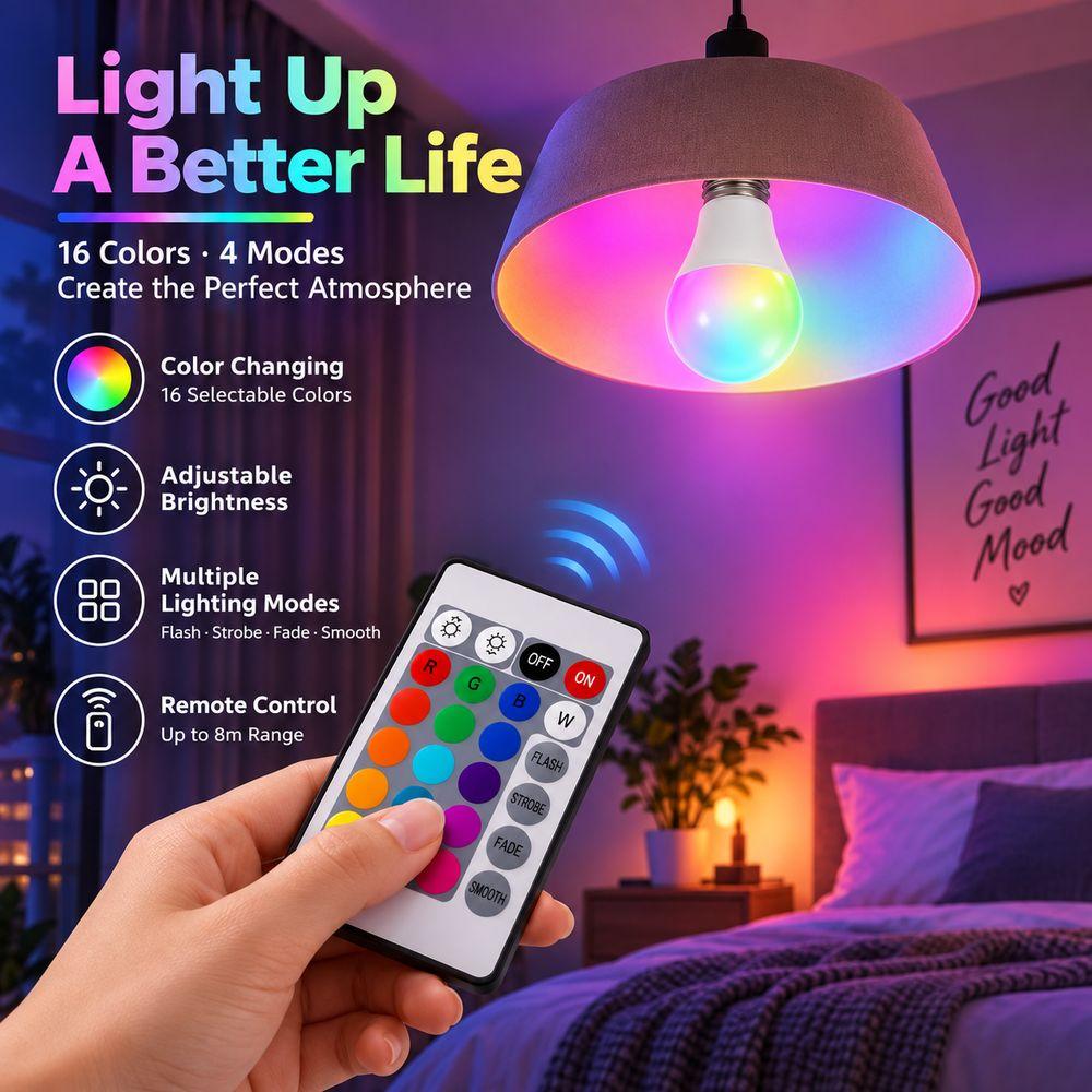 Adjustable Brightness Dimmable Light Bulb Multicolor Lighting Tools RGB Color Changing Light Bulb