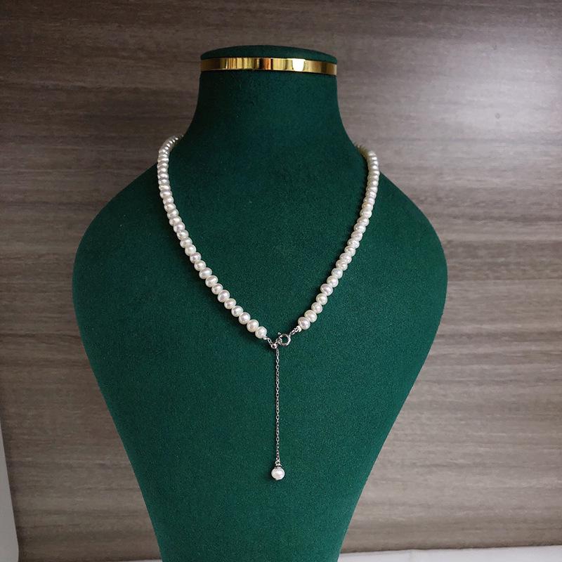 Natural Freshwater Baby Pearl Necklace for Women – Versatile Silver Clasp Jewelry with Small Beads. 4-5mm белый