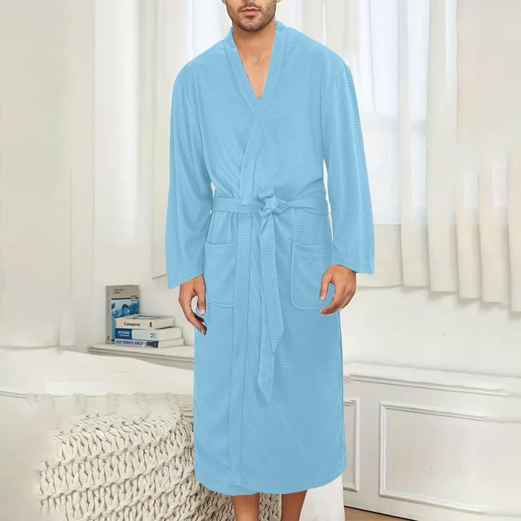 Men's  Weave Bathrobe,robe, Lightweight Nightgown, Long Loungewear, Hotel Leisure Bathrobe