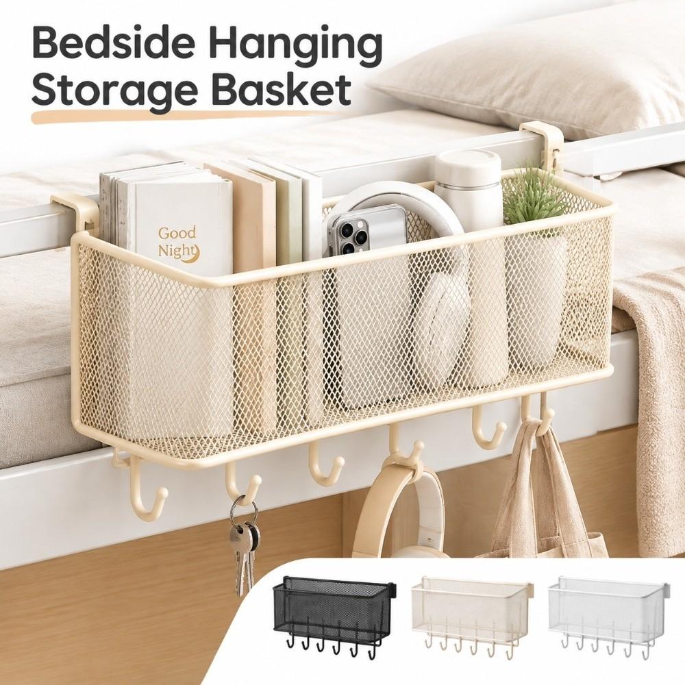 with Hook Bed Storage Rack Hanging Bedside Shelf Durable Bedside Hanging Basket Upper Bunk
