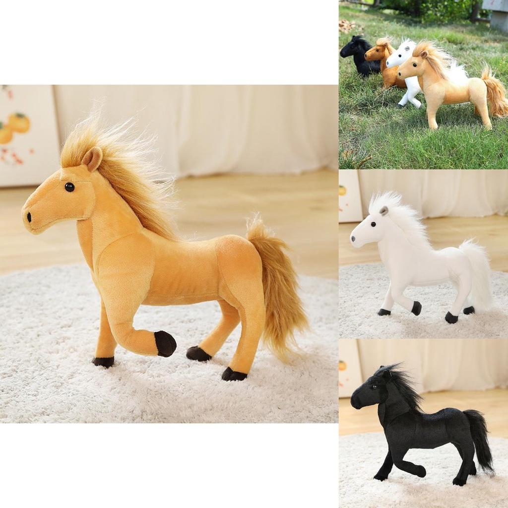 Cartoon-Simulation Plüschpferd Spielzeug Weiches Kuscheltier Geschenk für Jungen Braun und Weiß 26*32cm