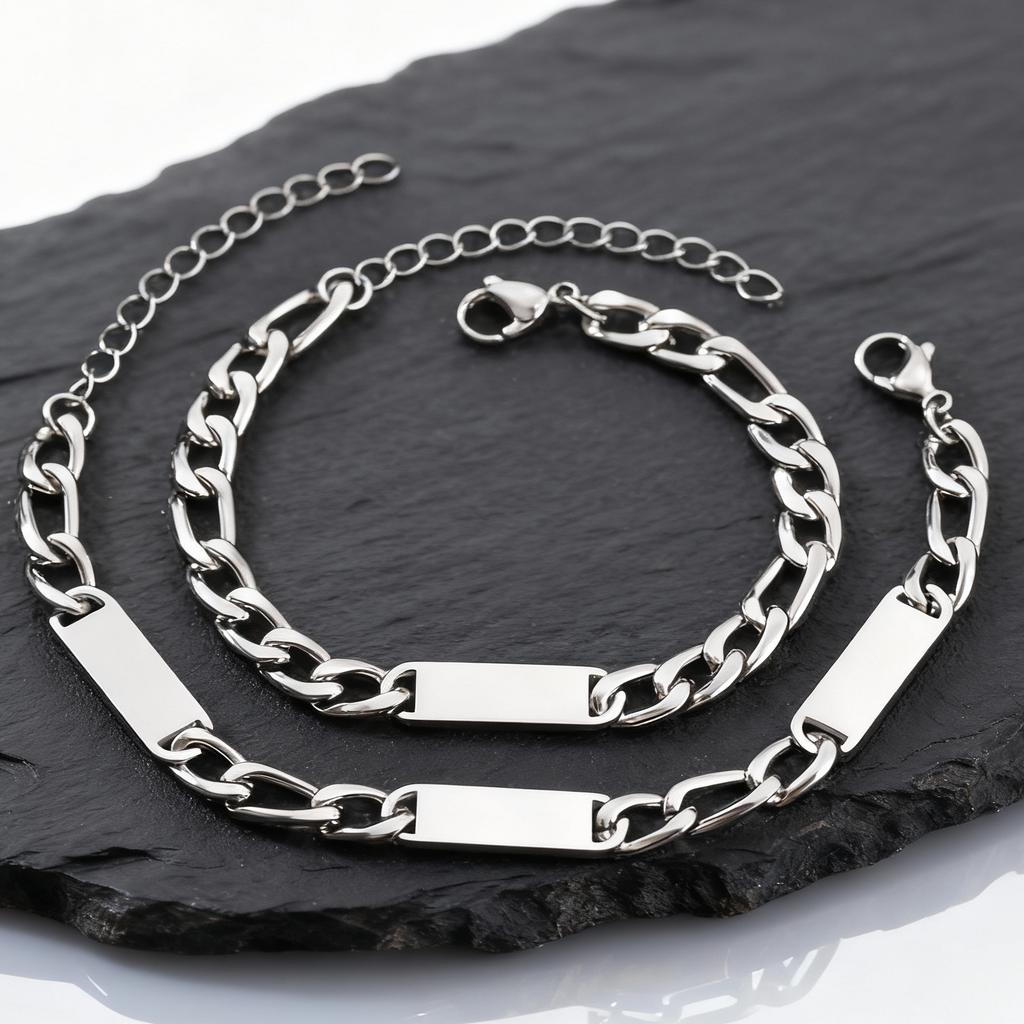 Maßgeschneidertes Edelstahl-Kettenarmband für Männer Jungen, Silberfarben Verstellbares Figaro-Gliederketten-Armband, Lässiger Schmuck Geschenk