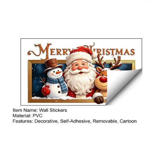 Christmas Party Supplies for Walls Wall Stickers, Santa Claus Reindeer And Snowman Decals with Photo Frame Winter Holiday Decorations Design,