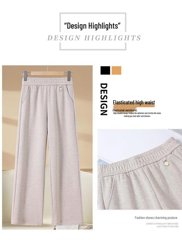Mom's High-Waisted Drapey Wide-Leg Pants for Autumn/Winter - Plus Velvet for Middle-Aged and Elderly Women