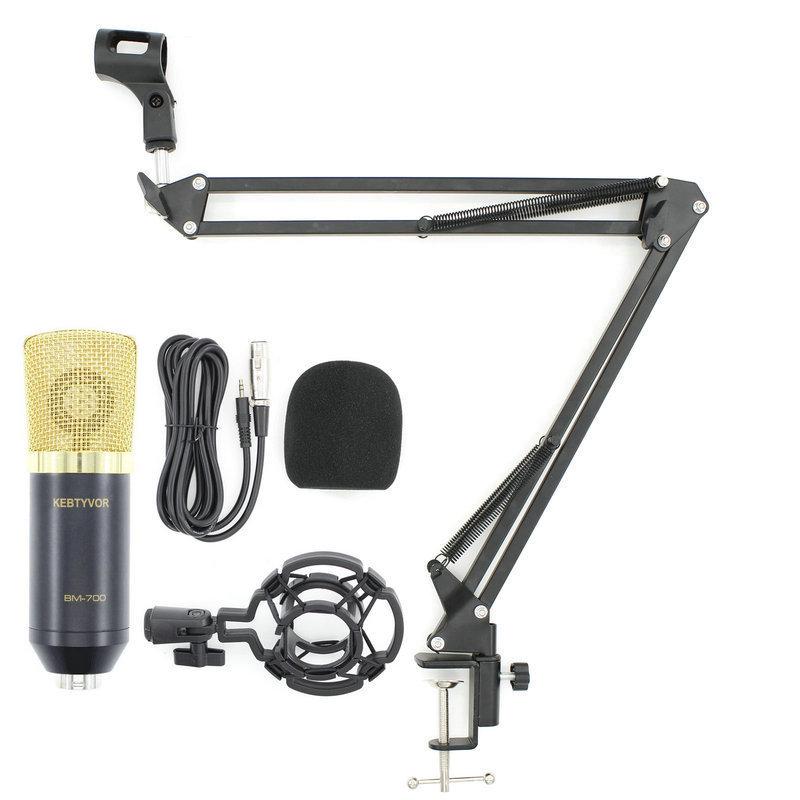 BM700 Large Diaphragm Condenser Microphone with External Sound Card for Computer Recording and MC Hosting