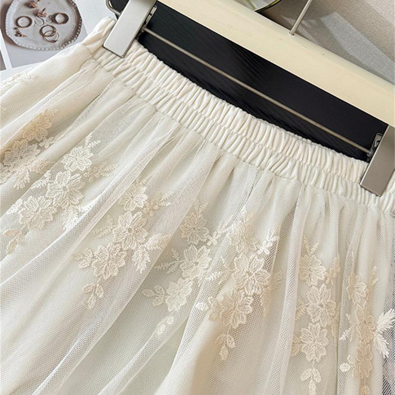Forest Lace Patchwork Multi-layered High-waisted Winter Fairy Skirt with Pleated Loose Wide Hem for Women (2025)