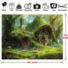 2D Enchanted Cottage Tapestry, Magical Forest Hobbit House & Mushroom Wall Art for Kids Bedroom & Nursery