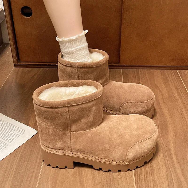 Big Head Ugly Cute Platform Snow Boots for Women Winter Plush Warm Anti Slip Thick Bottom Slip on Bread Cotton Boot Botas