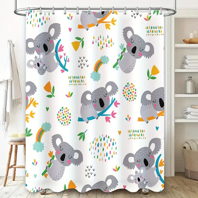 Niedliche Koala Cartoon Druck Duschvorhang Für Badezimmer Dekoration Wasserdicht Waschbar Heimwerkerbedarf