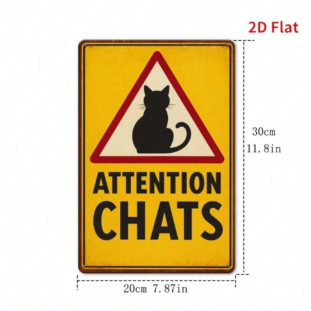 Retro Yellow Black Cat Metal Sign Waterproof Rustproof Country Style Warning Plaque 7.87x11.81Inch 2D Flat Decor