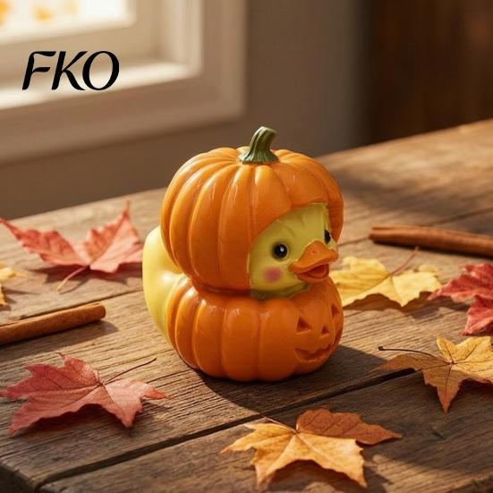 Cute Desk Accessories for Halloween Pumpkin Duck Ornament, Resin Stacked Yellow Compact Sculpture Windows Figurines, Mini Desktop Decor Home