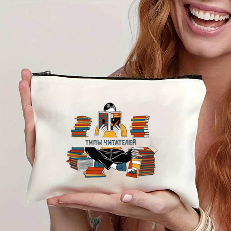 Canvas Tote Bag with Book Print Women Shoulder Ladies Handbag  Shopping Bag Casual Eco Girl Handbags No Zipper