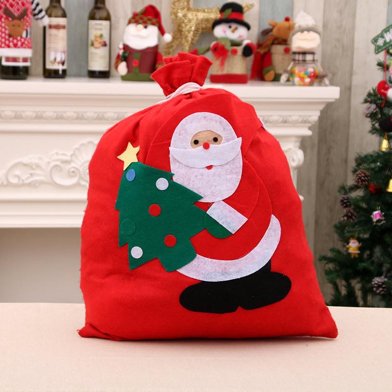 Handmade Santa Claus Christmas Gift Bag Backpack with Non-woven Applique