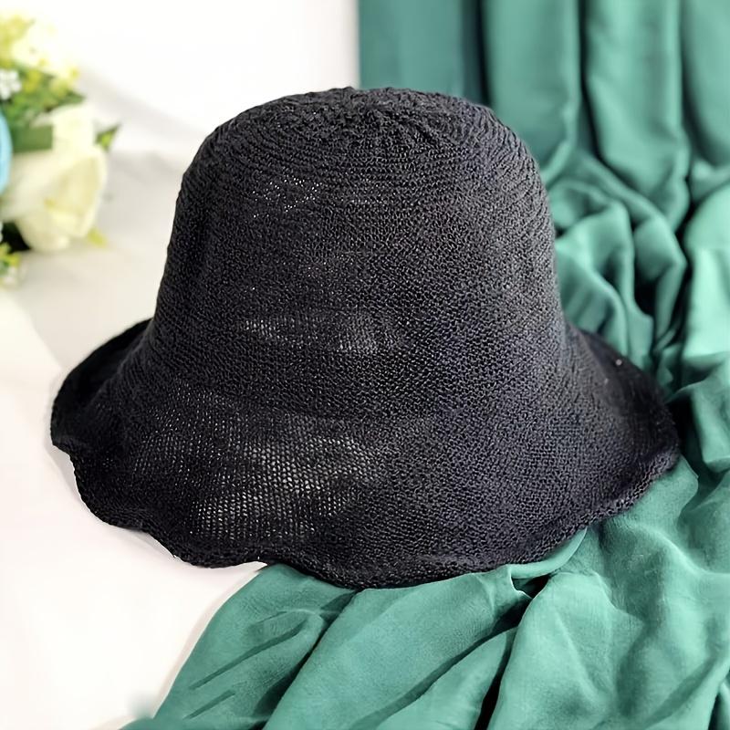 Women's Breathable Foldable Sun Hat Chic Solid Color Bucket Hat Wide Brim Openwork Sun Protection Beach Hat Outdoor Activities