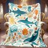 A 2D Marine Life and Floral Themed Flannel Blanket with Soft High-definition Digital Printing, a Cooling Blanket Suitable for All Seasons! Soft and Br