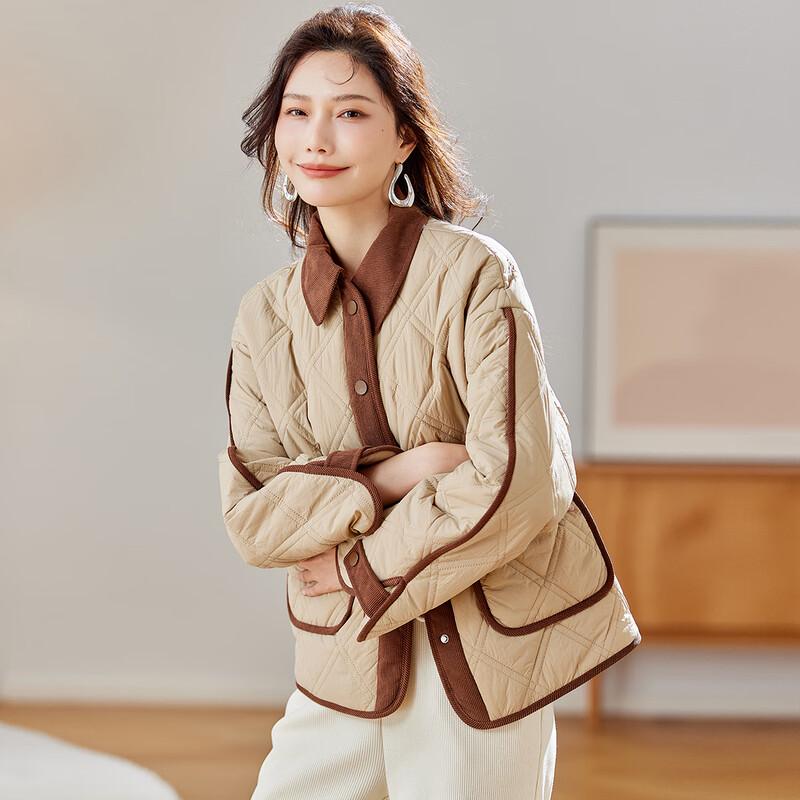 TERRE BLEUE Women's Diamond Color Block Corduroy Padded Coat