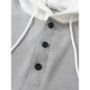 Men's Waffle Knit Color Block Hooded Drawstring Button Short Sleeve T-Shirt.