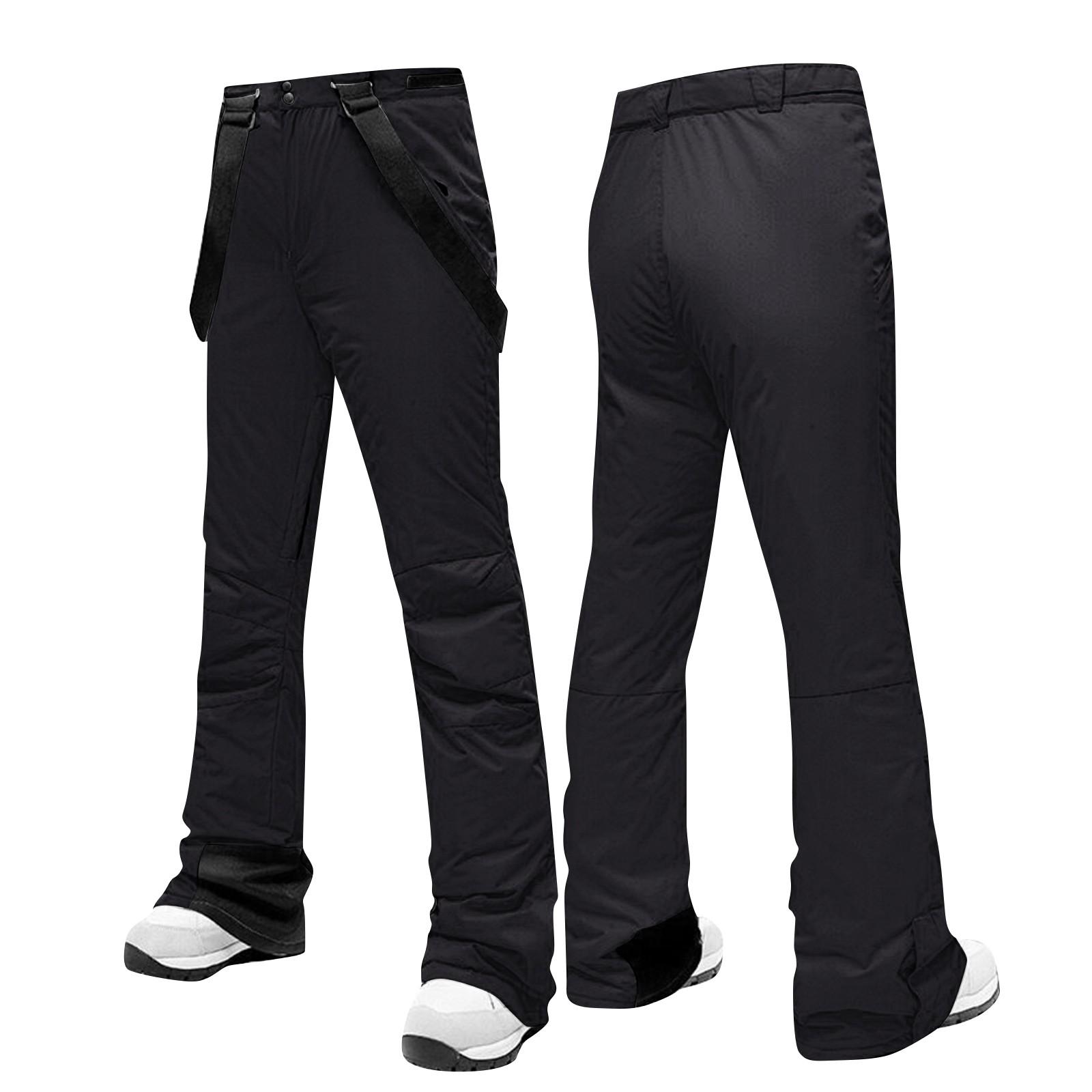 

Женские однотонные теплые толстые водонепроницаемые брюки с карманами и ремешком для лыж для женщин S чёрный