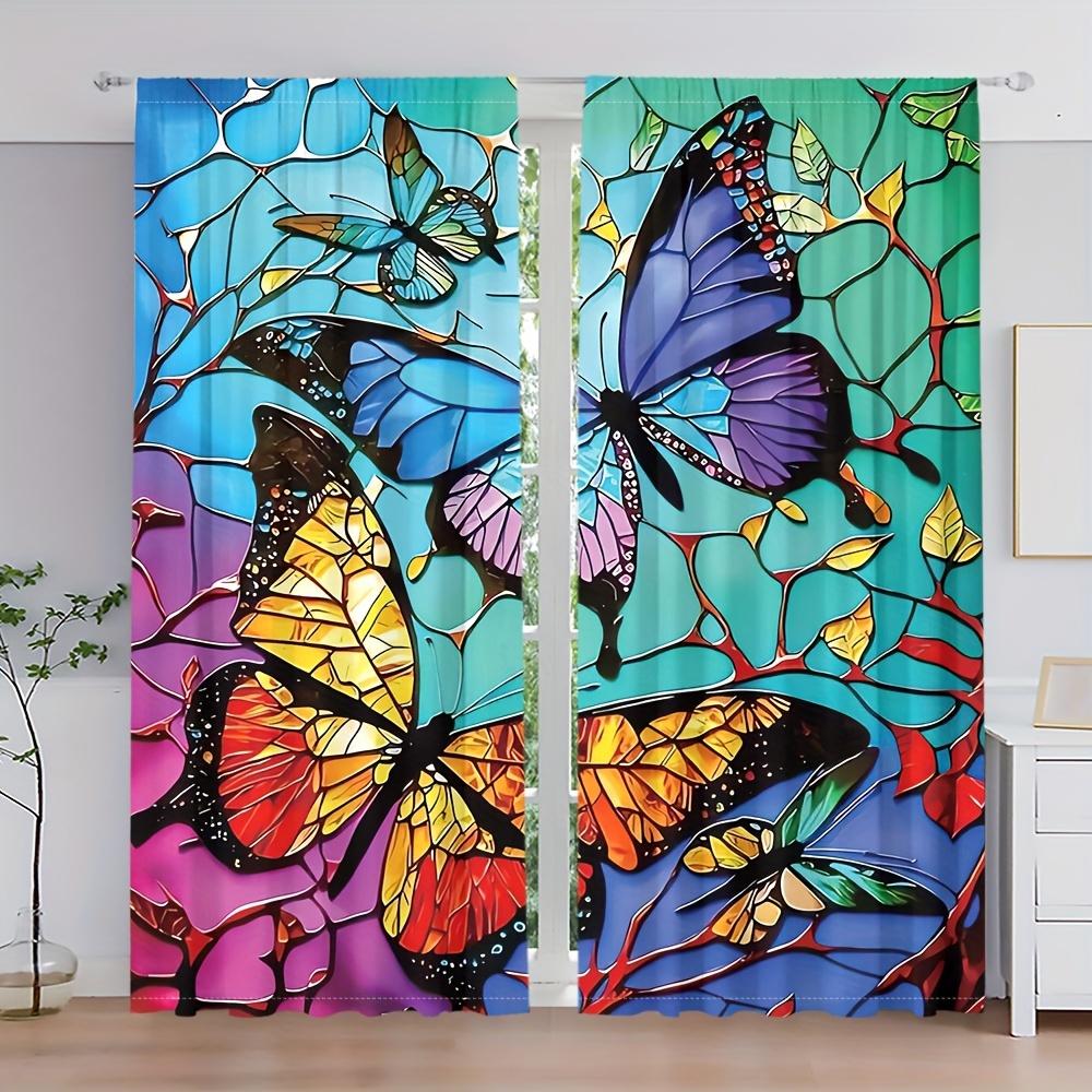 2pcs Black Golden Butterfly Printed Curtains, Modern Art Vintage Fluttering Butterflies Shading Curtains For Bedroom Living Room