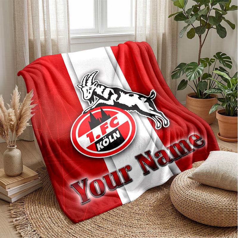 FC Köln Testo con Nome Personalizzato Coperta in Flanella Logo Calcio Coperta in Pile Personalizzata Regalo Speciale per Divano Camera da Letto Casa