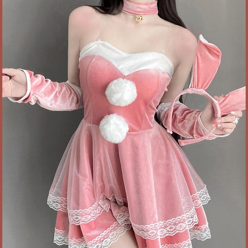 Santa Lingerie Lace Plush Red Christmas Cosplay Costumes Sexy Rabbit Girl Underwear Erotic Sleeveless Sling Nightdress