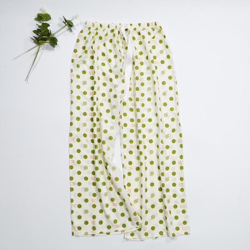 Women's Summer Cotton Silk Nine-Point Wide-Leg Pajama Pants - Plus Size, Loose, Breathable, Cooling, Ideal for Beach and Air Conditioning Comfort