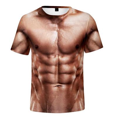 Herren T-Shirt Sommer Lustig Körper Sixpack Bauchmuskeln Muskel T-Shirt Camisetas Hombre 3D Druck Fake Kurzarm Fitness Shirt Streetwear