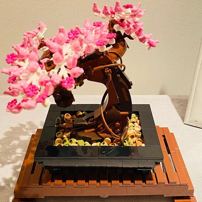 878PCS Bonsai Tree Flower Bouquet Building Block Bricks Model Home Decoration Plant Potted Gift Kids Set Compatible 10281