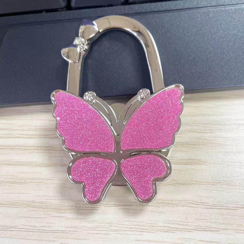 Large Matte Butterfly Hanging Bag Hook - Foldable Women's Bag Buckle & Portable Table Edge Hook for Luggage Accessories.