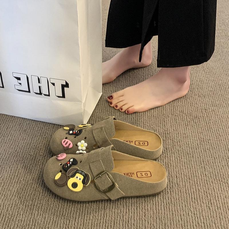 Super fire cute bag head half slippers women's outer wear 2025 new spring and summer one-pedal retro thick-soled sandals