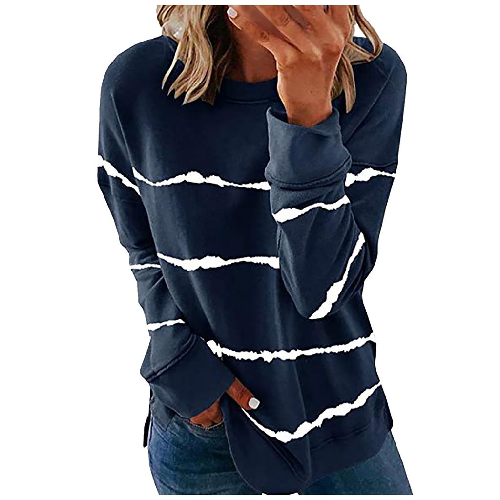 Women's Casual  Contrast Color Long Sleeve Top Pullover Sweatshir