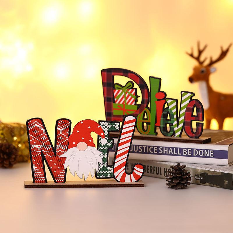 Christmas Decorations Wooden Color Letter Assembly DIY Decoration Tabletop Faceless Old Man Table