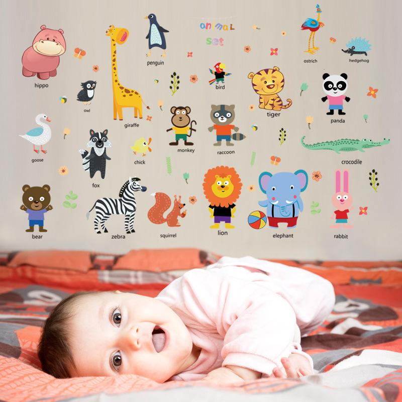 Cartoon Animal Wall Stickers, Removable Decals for Kids Room, Cabinet Fridge DIY Decor, Multi Surface Peel and Stick Mural