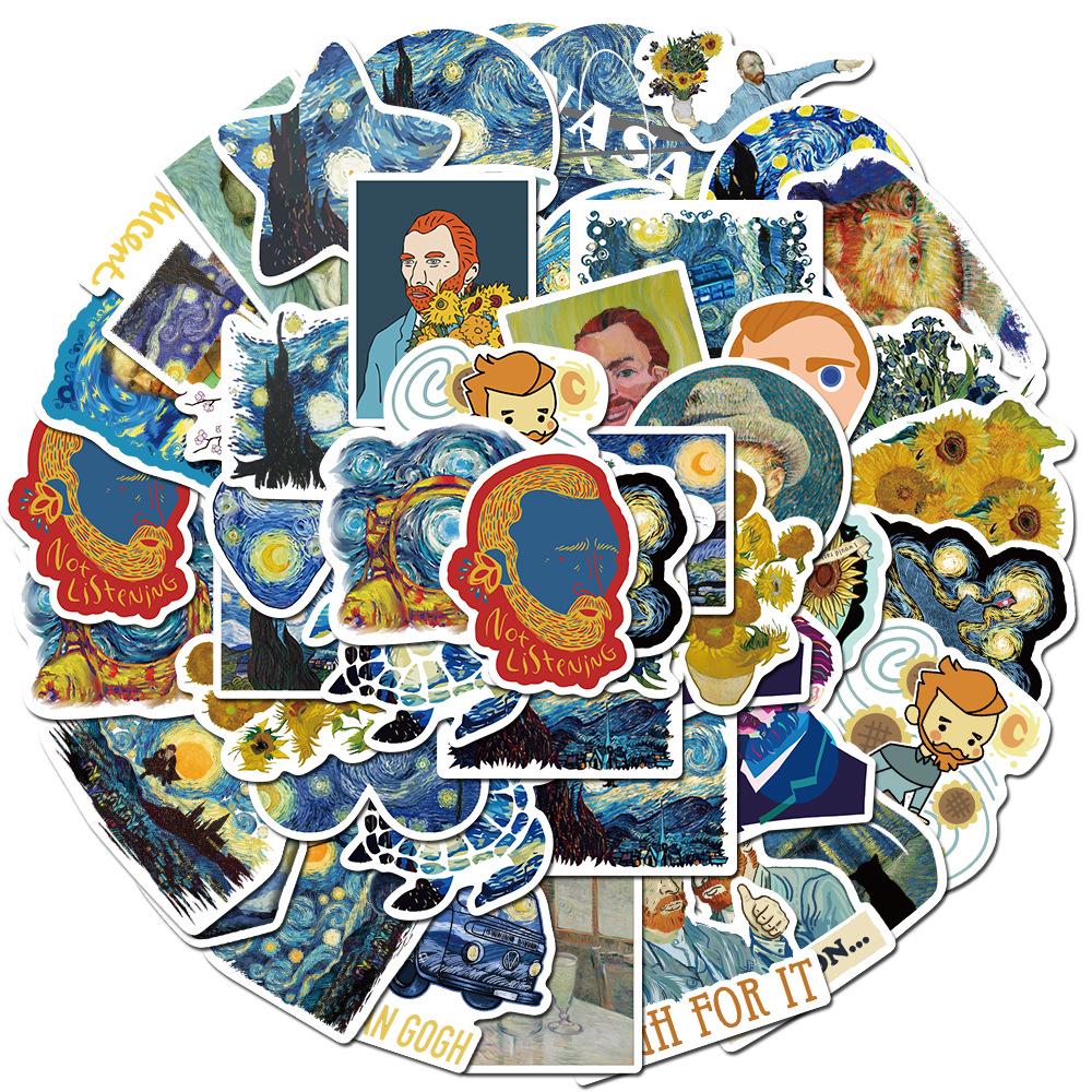 40 Works By Van Gogh Sunflower Oil Painting Graffiti Stickers Luggage Laptop Guitar Waterproof Stickers