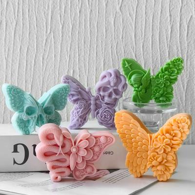Flat Flower Skeleton Butterfly Silicone Candle Mold Angel Skull Snake Animal Shaped Scented Soap Decoration Gypsum