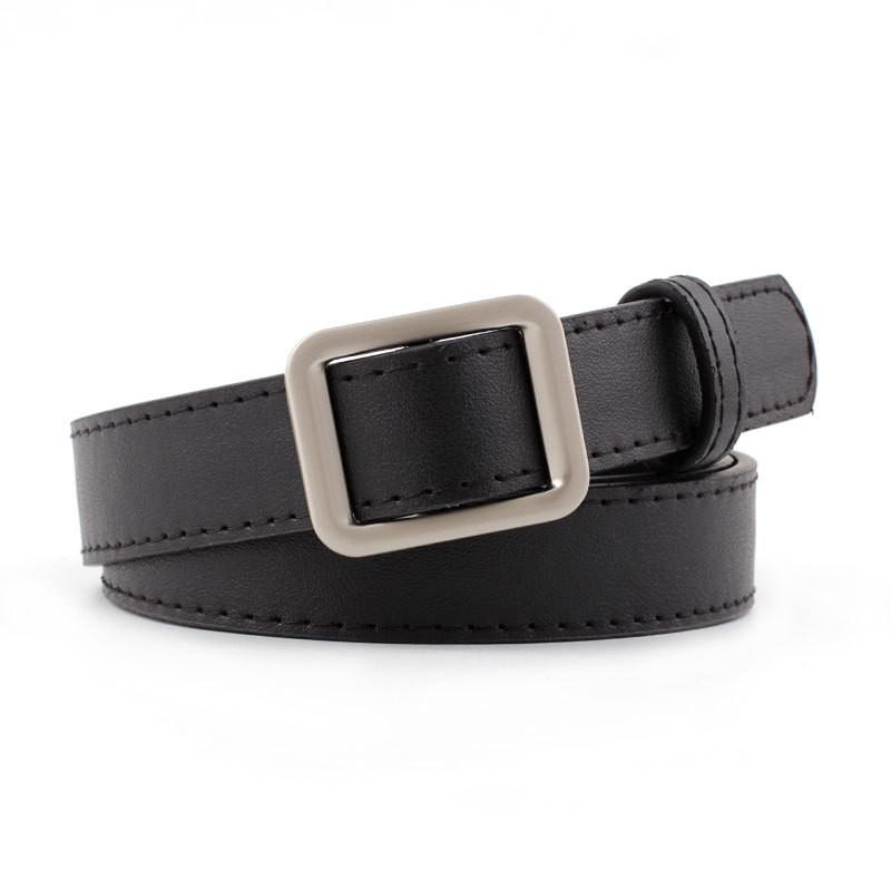 Faux Upscale Womens Leather Belt With Refined Rectangle Silver Buckle In Classic Black And Elegant Colors