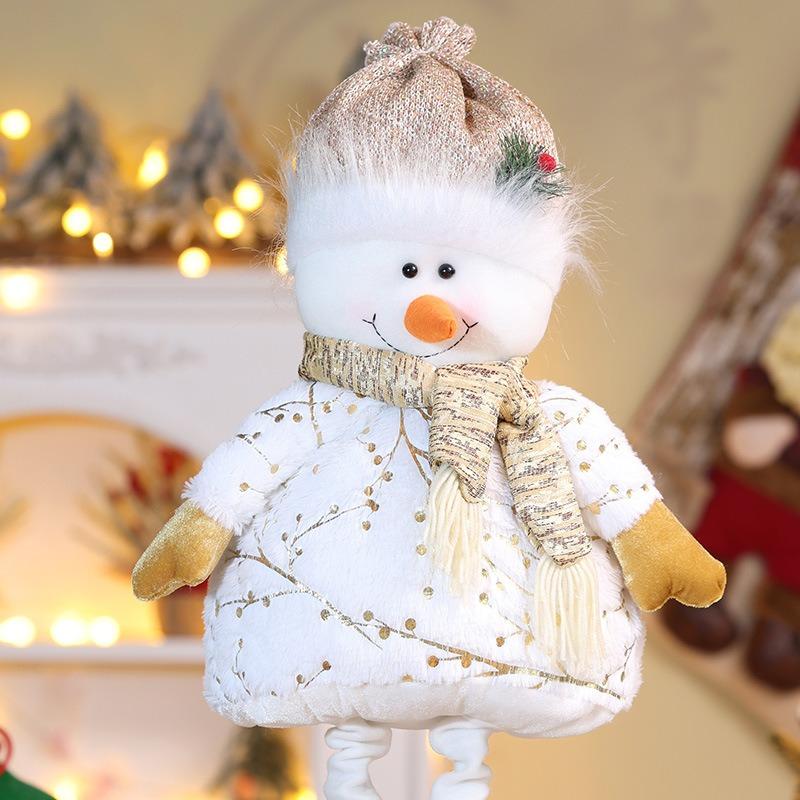 Christmas Retractable Doll Ornament Bronzing Printing Fabric Retractable Long Legs Old Man Snow Doll Ornament