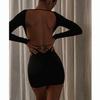 European and American Sexy Women's Clothing New Back Small Love Big Halter Long Sleeve Mini Skirt